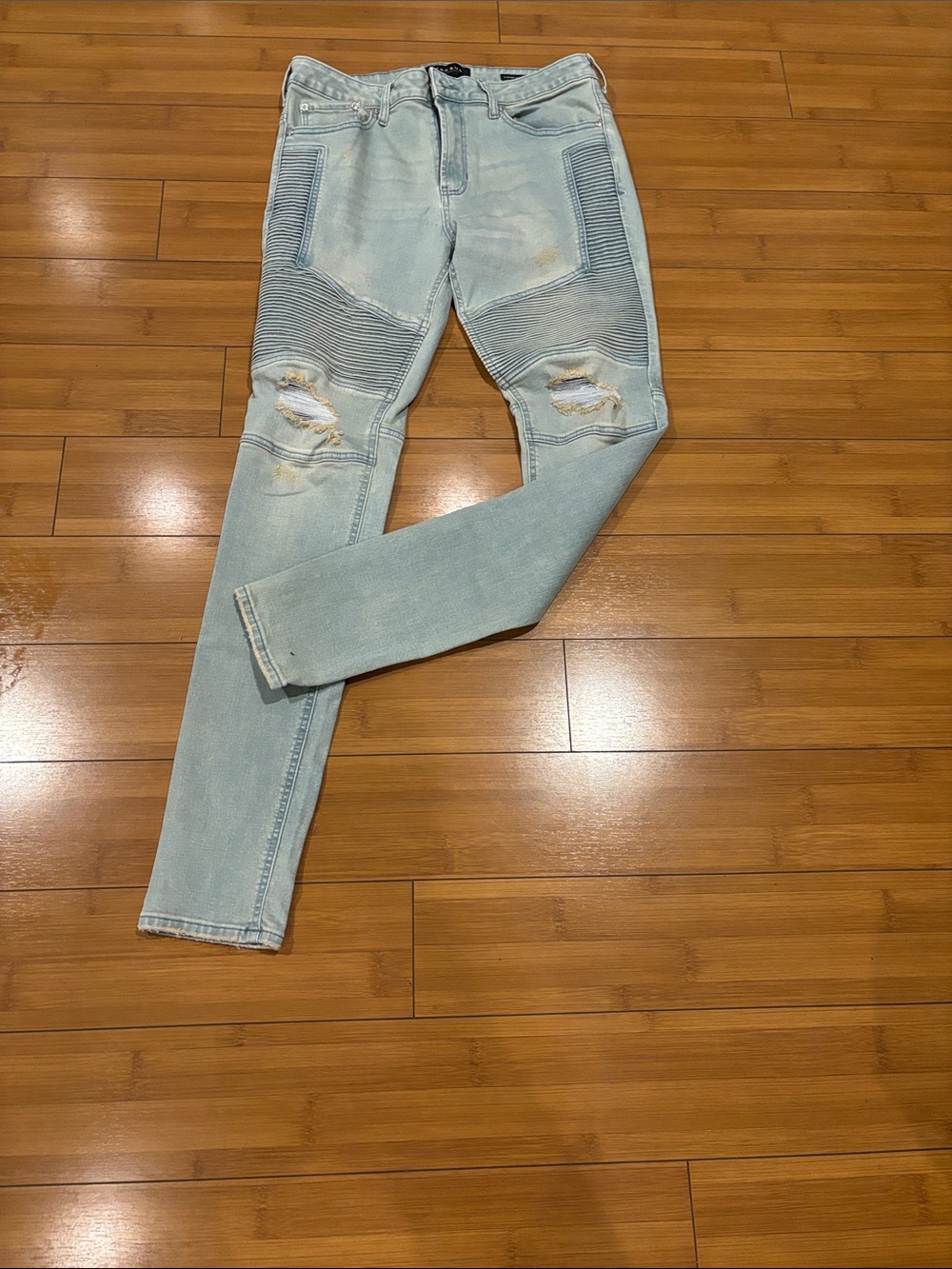 PacSun Light Blue Men's Moto Ripped Skinny Jeans